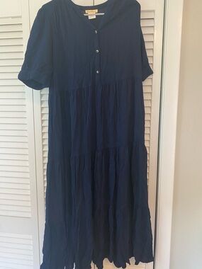 Sweet Magnolia Navy Tiered Maxi Dress with Buttons